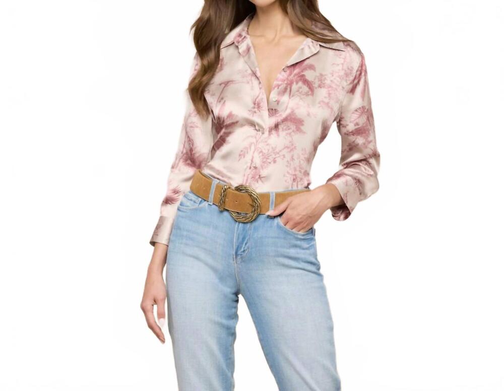 NEW L'AGENCE dani silk blouse in tan multi textured jungle toile